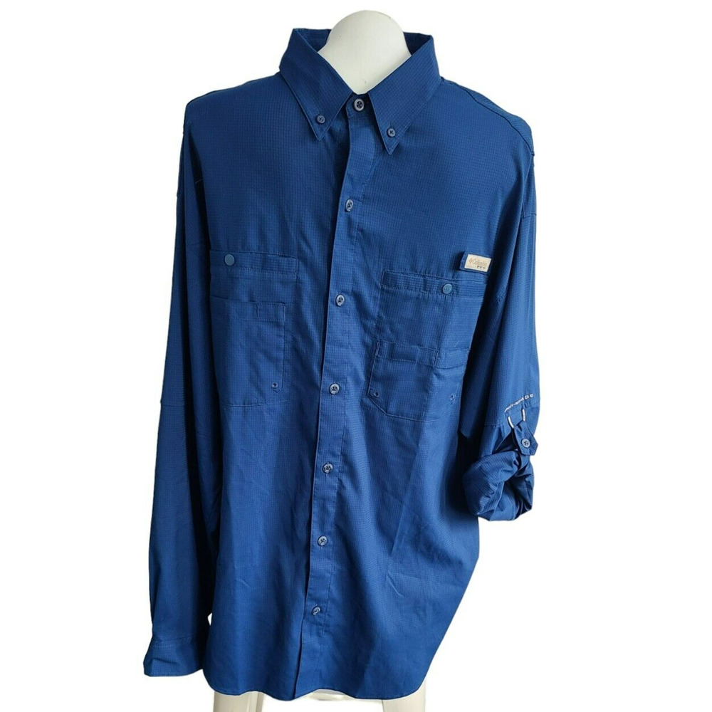 Columbia PFG Tamiami II Long Sleeve Fishing Shirt Blue XL Mens Ripstop Vent